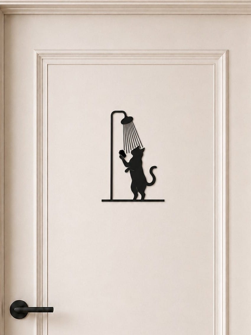 Dekoration für die Zimmertür – Türschild Duschende Katze fürs Badezimmer