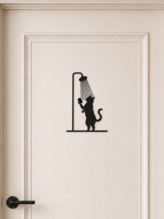 Dekoration für die Zimmertür – Türschild Duschende Katze fürs Badezimmer