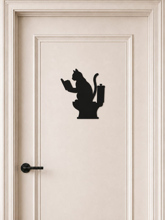 Türdekoration für die Katzentoilette – Schild lesende katze auf der toilette